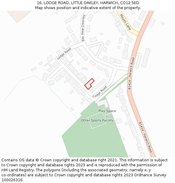 16, LODGE ROAD, LITTLE OAKLEY, HARWICH, CO12 5ED: Location map and indicative extent of plot