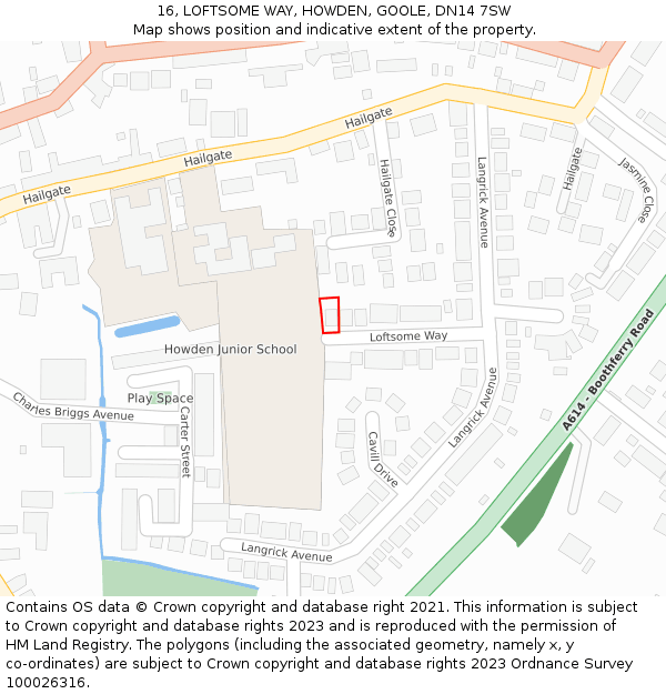 16, LOFTSOME WAY, HOWDEN, GOOLE, DN14 7SW: Location map and indicative extent of plot