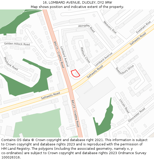 16, LOMBARD AVENUE, DUDLEY, DY2 9RW: Location map and indicative extent of plot