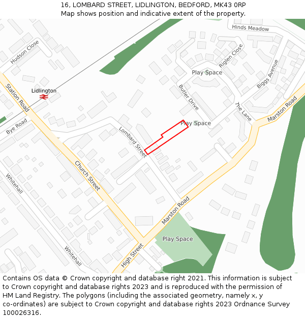 16, LOMBARD STREET, LIDLINGTON, BEDFORD, MK43 0RP: Location map and indicative extent of plot