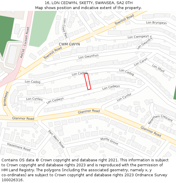 16, LON CEDWYN, SKETTY, SWANSEA, SA2 0TH: Location map and indicative extent of plot