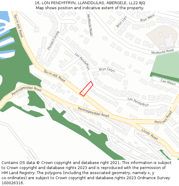 16, LON PENDYFFRYN, LLANDDULAS, ABERGELE, LL22 8JQ: Location map and indicative extent of plot