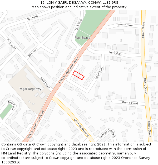 16, LON Y GAER, DEGANWY, CONWY, LL31 9RG: Location map and indicative extent of plot