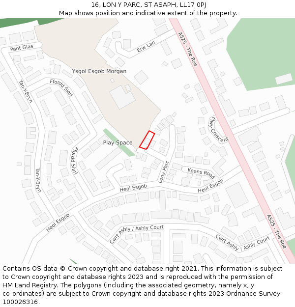 16, LON Y PARC, ST ASAPH, LL17 0PJ: Location map and indicative extent of plot