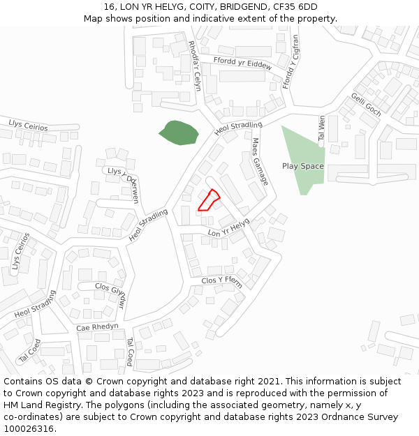 16, LON YR HELYG, COITY, BRIDGEND, CF35 6DD: Location map and indicative extent of plot