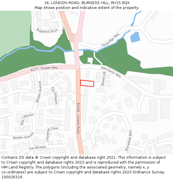 16, LONDON ROAD, BURGESS HILL, RH15 8QX: Location map and indicative extent of plot