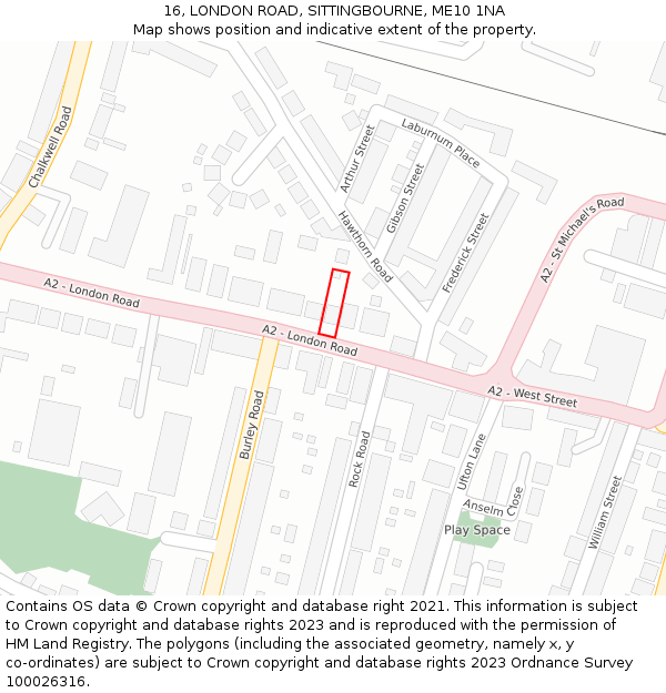 16, LONDON ROAD, SITTINGBOURNE, ME10 1NA: Location map and indicative extent of plot