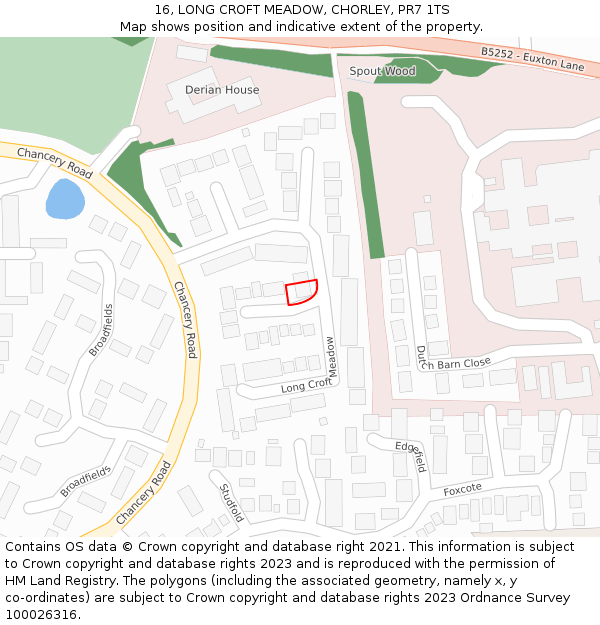 16, LONG CROFT MEADOW, CHORLEY, PR7 1TS: Location map and indicative extent of plot