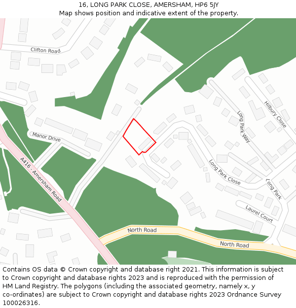 16, LONG PARK CLOSE, AMERSHAM, HP6 5JY: Location map and indicative extent of plot