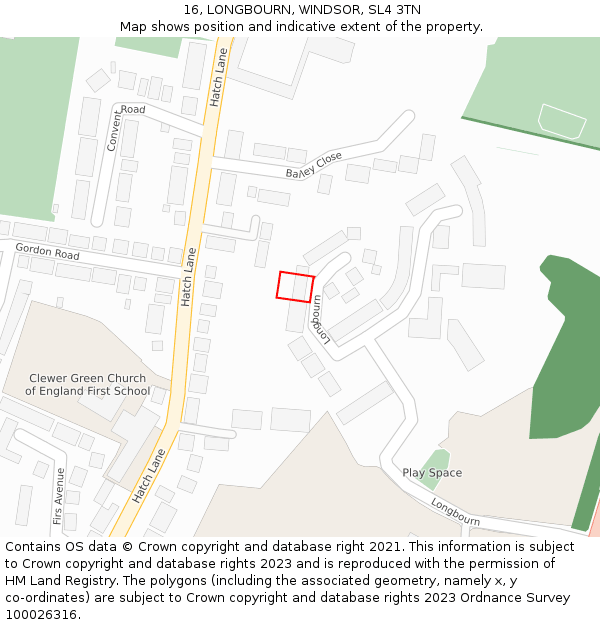 16, LONGBOURN, WINDSOR, SL4 3TN: Location map and indicative extent of plot