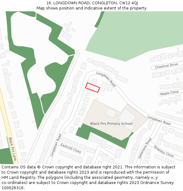 16, LONGDOWN ROAD, CONGLETON, CW12 4QJ: Location map and indicative extent of plot