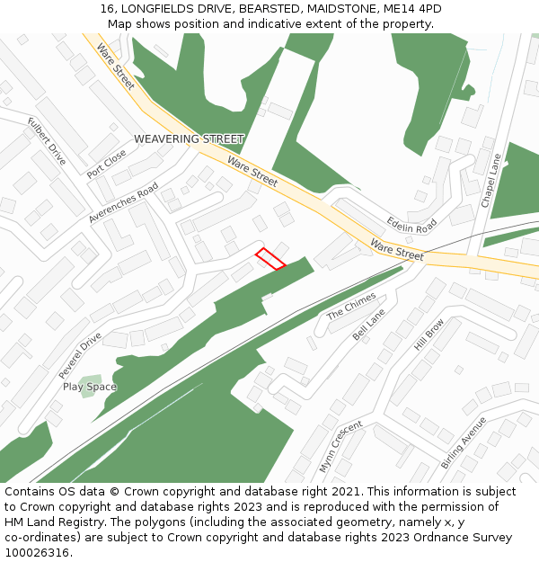 16, LONGFIELDS DRIVE, BEARSTED, MAIDSTONE, ME14 4PD: Location map and indicative extent of plot