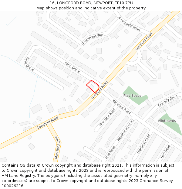 16, LONGFORD ROAD, NEWPORT, TF10 7PU: Location map and indicative extent of plot