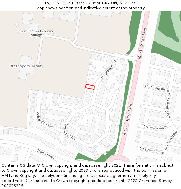 16, LONGHIRST DRIVE, CRAMLINGTON, NE23 7XL: Location map and indicative extent of plot