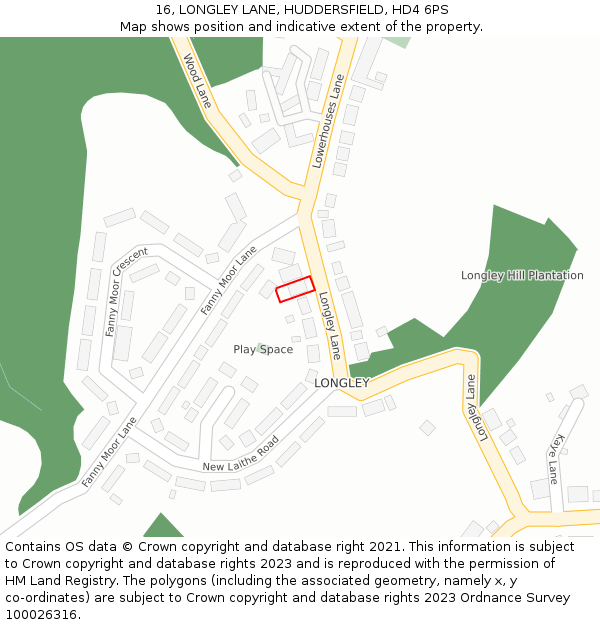 16, LONGLEY LANE, HUDDERSFIELD, HD4 6PS: Location map and indicative extent of plot