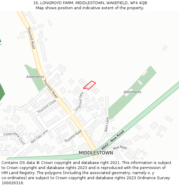 16, LONGROYD FARM, MIDDLESTOWN, WAKEFIELD, WF4 4QB: Location map and indicative extent of plot