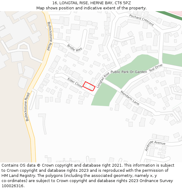 16, LONGTAIL RISE, HERNE BAY, CT6 5PZ: Location map and indicative extent of plot