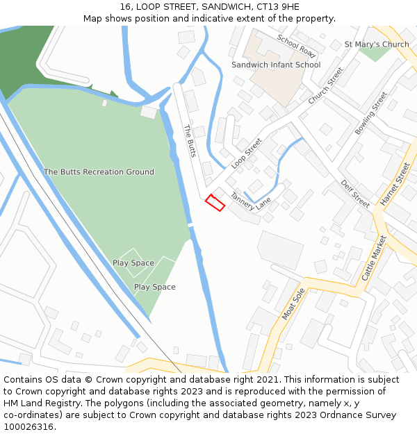 16, LOOP STREET, SANDWICH, CT13 9HE: Location map and indicative extent of plot