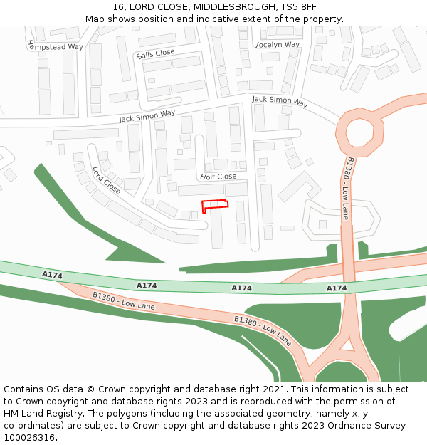 16, LORD CLOSE, MIDDLESBROUGH, TS5 8FF: Location map and indicative extent of plot