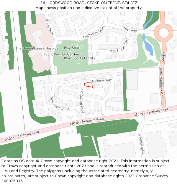 16, LORDSWOOD ROAD, STOKE-ON-TRENT, ST4 8FZ: Location map and indicative extent of plot