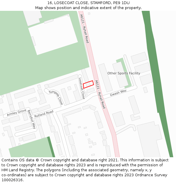 16, LOSECOAT CLOSE, STAMFORD, PE9 1DU: Location map and indicative extent of plot