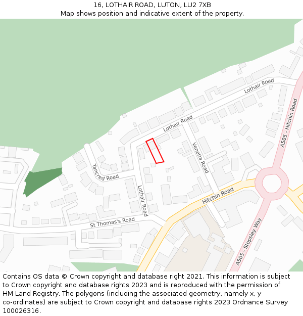 16, LOTHAIR ROAD, LUTON, LU2 7XB: Location map and indicative extent of plot