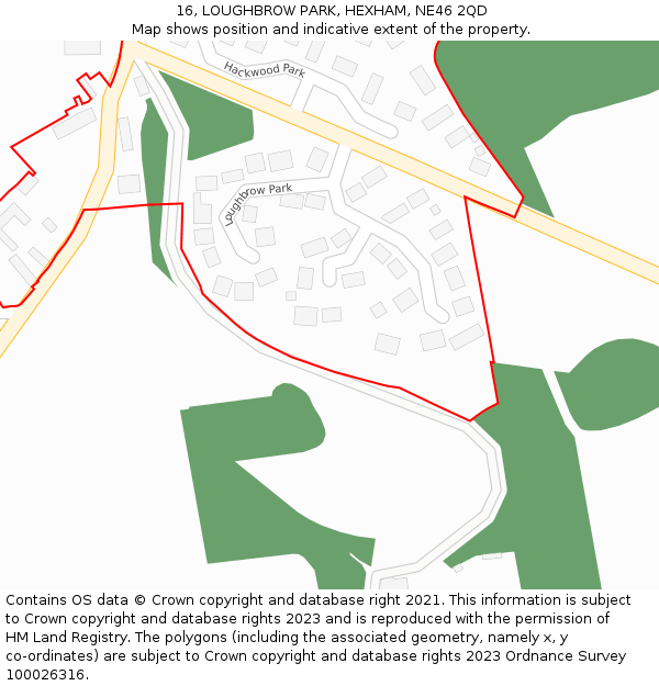 16, LOUGHBROW PARK, HEXHAM, NE46 2QD: Location map and indicative extent of plot