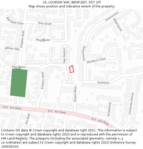 16, LOVEDAY WAY, BENFLEET, SS7 1FF: Location map and indicative extent of plot
