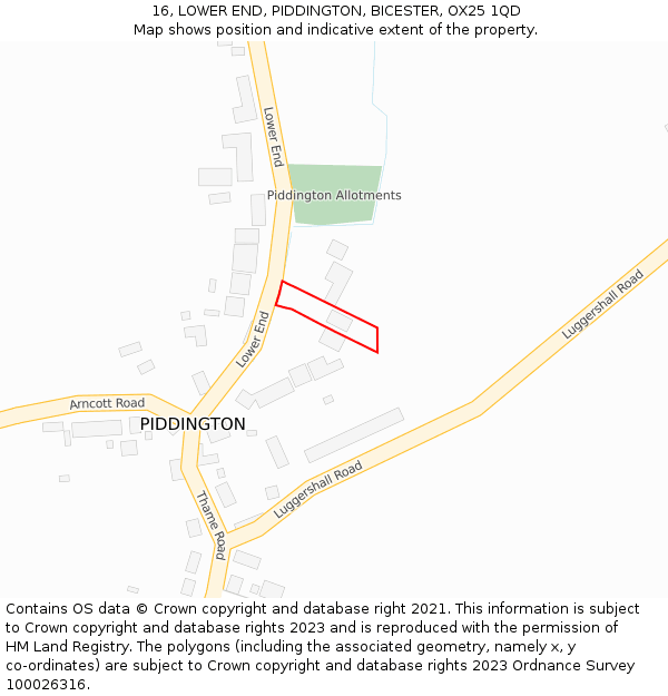 16, LOWER END, PIDDINGTON, BICESTER, OX25 1QD: Location map and indicative extent of plot