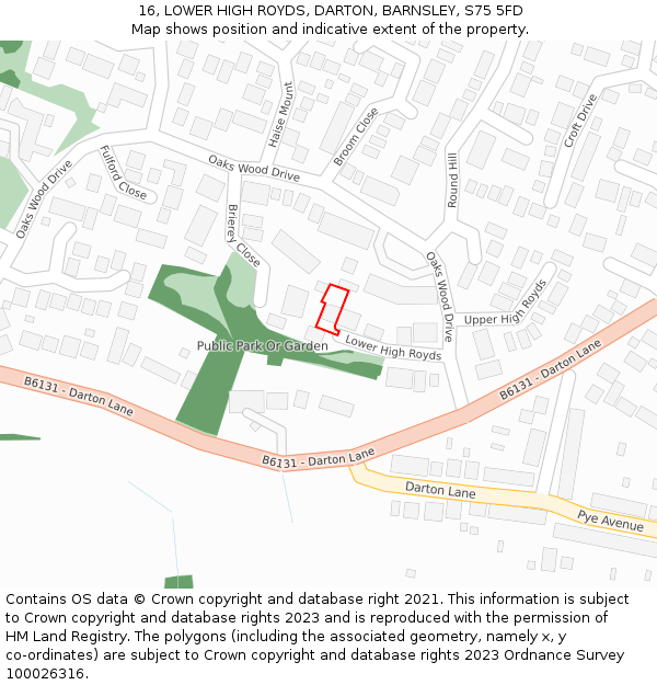 16, LOWER HIGH ROYDS, DARTON, BARNSLEY, S75 5FD: Location map and indicative extent of plot