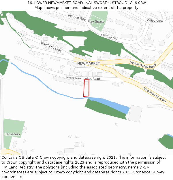 16, LOWER NEWMARKET ROAD, NAILSWORTH, STROUD, GL6 0RW: Location map and indicative extent of plot