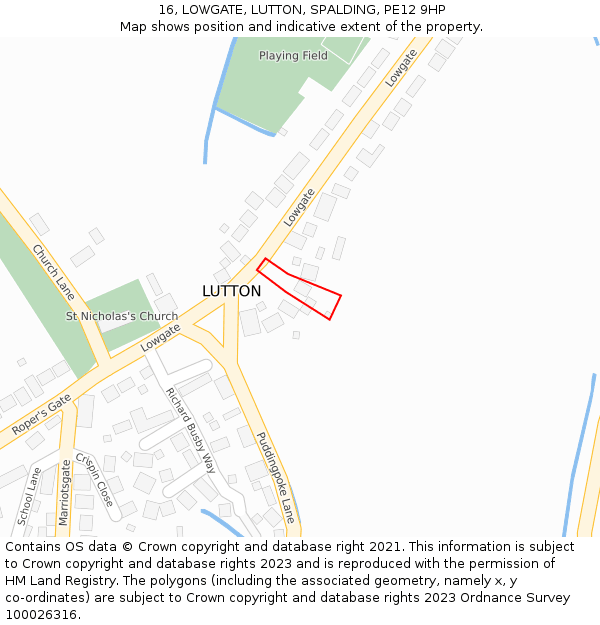 16, LOWGATE, LUTTON, SPALDING, PE12 9HP: Location map and indicative extent of plot