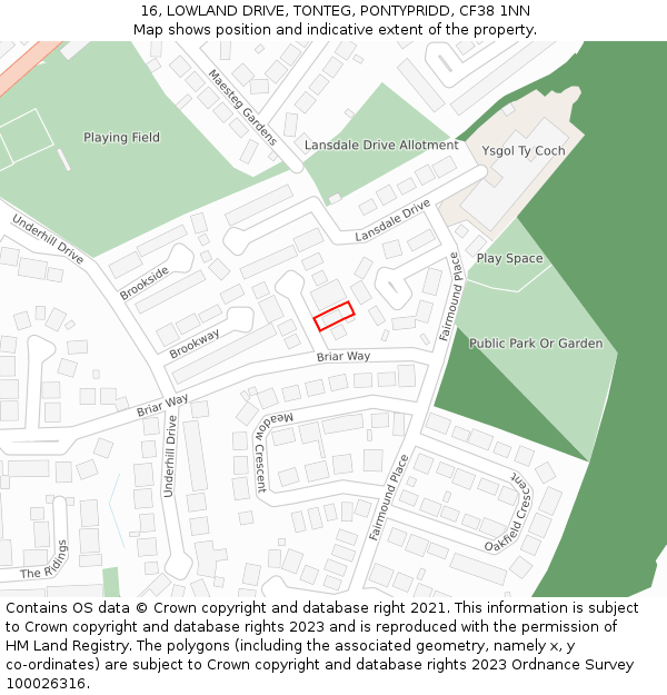 16, LOWLAND DRIVE, TONTEG, PONTYPRIDD, CF38 1NN: Location map and indicative extent of plot