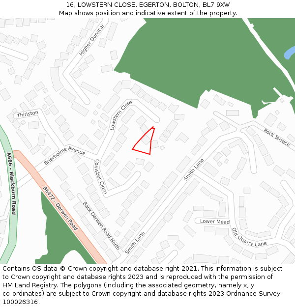 16, LOWSTERN CLOSE, EGERTON, BOLTON, BL7 9XW: Location map and indicative extent of plot