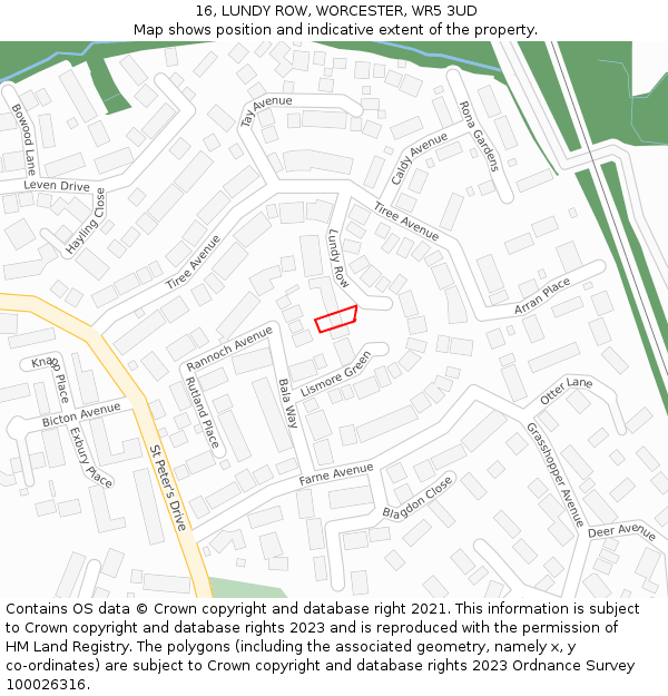 16, LUNDY ROW, WORCESTER, WR5 3UD: Location map and indicative extent of plot