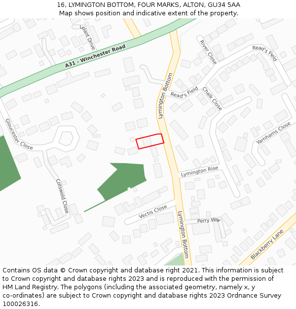 16, LYMINGTON BOTTOM, FOUR MARKS, ALTON, GU34 5AA: Location map and indicative extent of plot