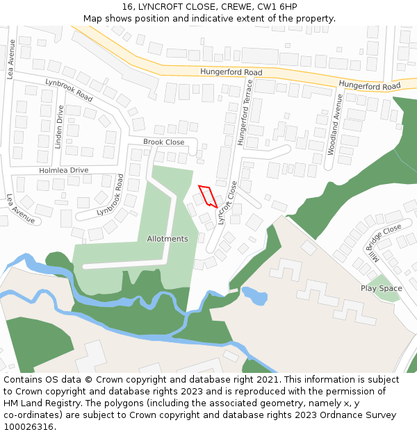 16, LYNCROFT CLOSE, CREWE, CW1 6HP: Location map and indicative extent of plot