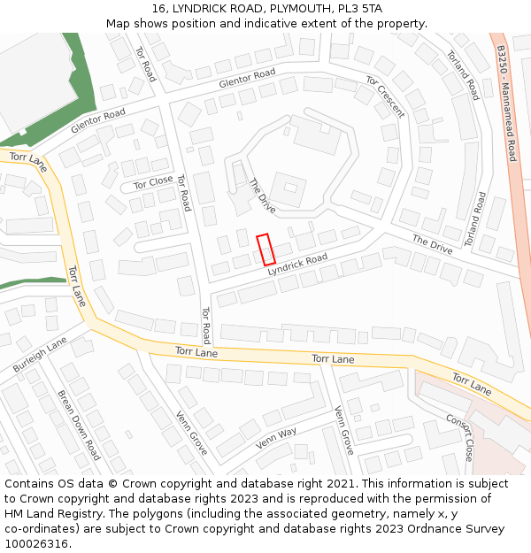 16, LYNDRICK ROAD, PLYMOUTH, PL3 5TA: Location map and indicative extent of plot