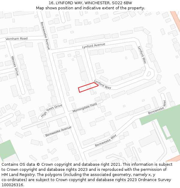 16, LYNFORD WAY, WINCHESTER, SO22 6BW: Location map and indicative extent of plot