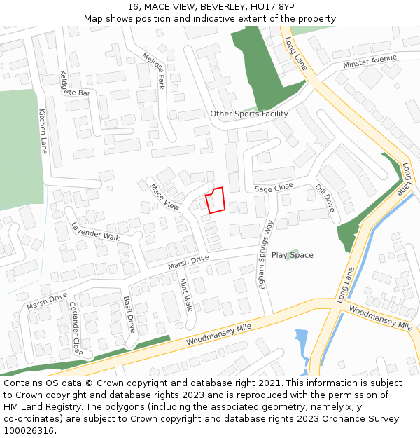 16, MACE VIEW, BEVERLEY, HU17 8YP: Location map and indicative extent of plot