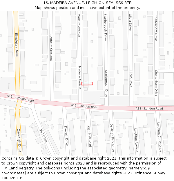 16, MADEIRA AVENUE, LEIGH-ON-SEA, SS9 3EB: Location map and indicative extent of plot