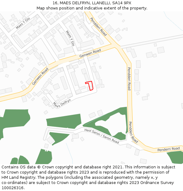 16, MAES DELFRYN, LLANELLI, SA14 9PX: Location map and indicative extent of plot