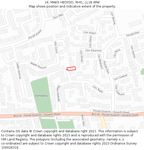 16, MAES HEDYDD, RHYL, LL18 4RW: Location map and indicative extent of plot