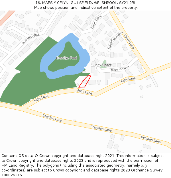 16, MAES Y CELYN, GUILSFIELD, WELSHPOOL, SY21 9BL: Location map and indicative extent of plot