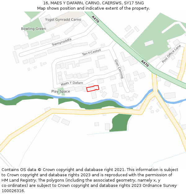 16, MAES Y DAFARN, CARNO, CAERSWS, SY17 5NG: Location map and indicative extent of plot