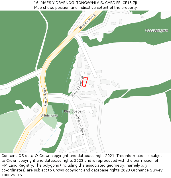 16, MAES Y DRAENOG, TONGWYNLAIS, CARDIFF, CF15 7JL: Location map and indicative extent of plot