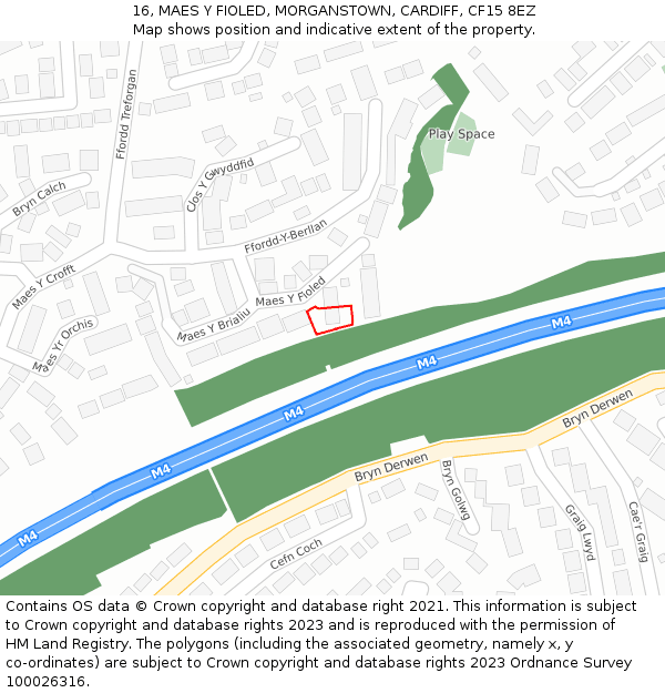 16, MAES Y FIOLED, MORGANSTOWN, CARDIFF, CF15 8EZ: Location map and indicative extent of plot