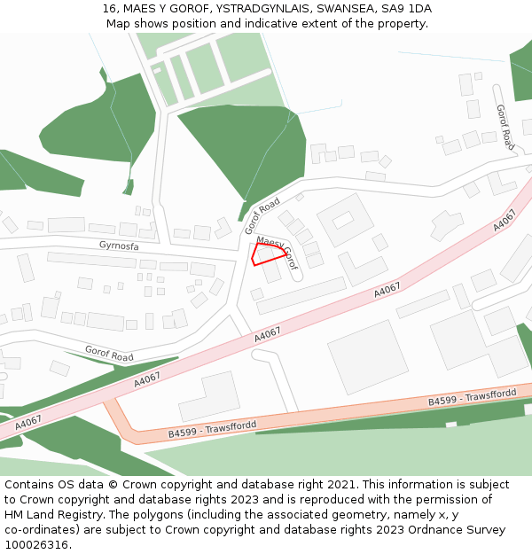 16, MAES Y GOROF, YSTRADGYNLAIS, SWANSEA, SA9 1DA: Location map and indicative extent of plot