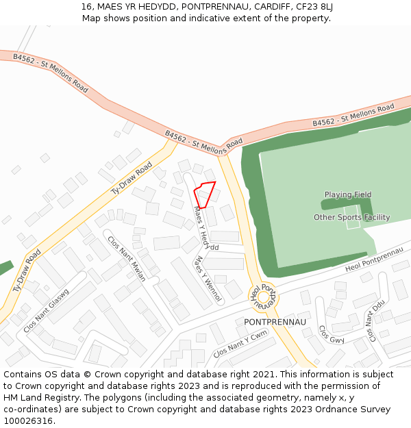 16, MAES YR HEDYDD, PONTPRENNAU, CARDIFF, CF23 8LJ: Location map and indicative extent of plot