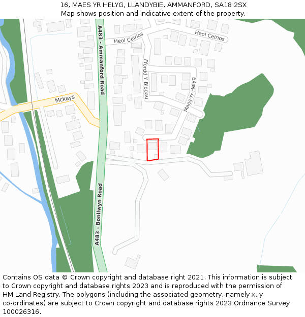 16, MAES YR HELYG, LLANDYBIE, AMMANFORD, SA18 2SX: Location map and indicative extent of plot